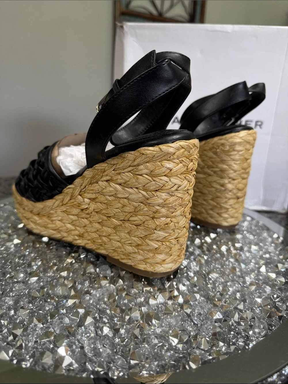 Marc Fisher Godina Black Woven Espadrille Wedge Sandals NEW 7.5